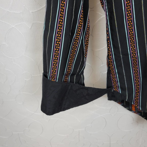 Robert Graham Mens Shirt Size XL Black Orange Button Down Striped Flip Cuff - Picture 10 of 16